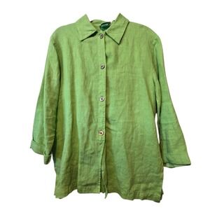 Vintage Mishi 100% Linen‎ Top Shirt Women's SM Green Minimalist Artsy Natural